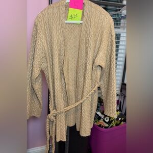 POL Braided-Belt Cable Knit Cardigan - Cream